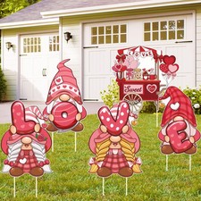 Valentines Day Yard Sign with Stakes Waterproof Gnomes Love Outdoor Red