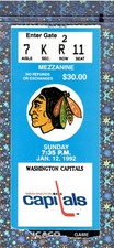 Dominik Hasek Win#8 Ticket Stub 1-12-1992 Blackhawks Capitals Dale Hunter FIGHT