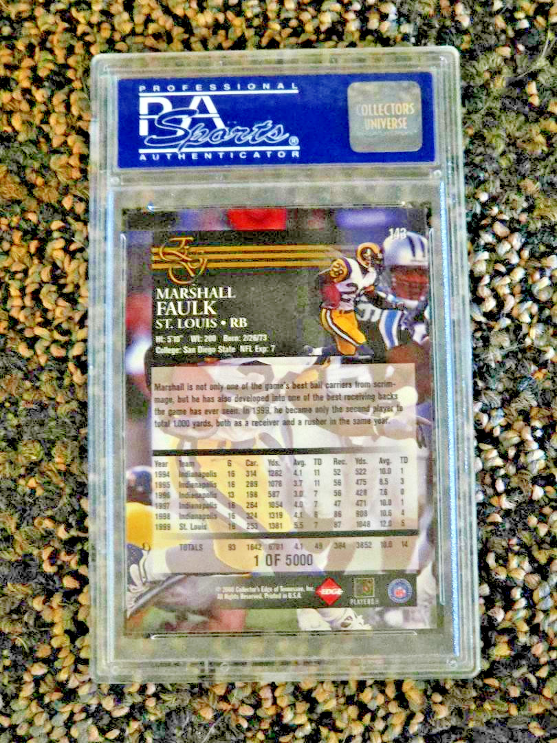 2000 Collector's Edge Graded Marshall Faulk #143 PSA GEM MT10 Uncirculated /5000 view 2