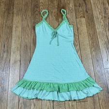 Fashion Nova Gingham Ruffle Mini Dress Green White Spaghetti Strap XS