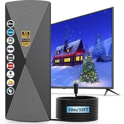 4K Digital Indoor TV Antenna 33FT Cable Signal Booster HD 1080P Local Channels