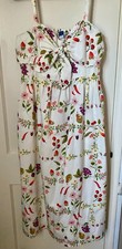 Old Navy Womens Midi Sundress SMALL White Fruit Floral Tie-Front Smocked NEW