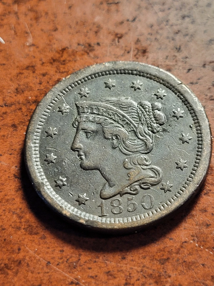 Uncertified 1850 Year Braided Hair Large Cents (1839-1857) for