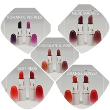 2 Pc Mini Lipstick Sets MAC Powder Kiss Matte Mauve Red Brown Orange Nude Purple