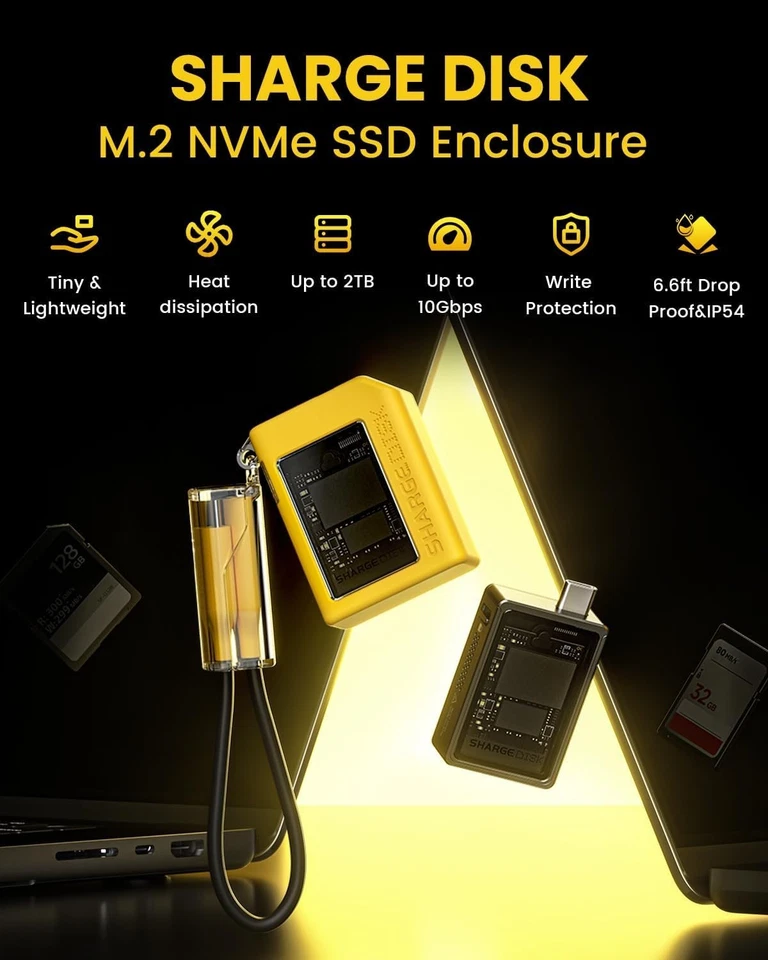 Durable 2TB M.2 NVMe SSD Enclosure - 10Gbps USB C with Active Cooling, Yellow - Image 4 of 4