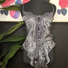 Vintage Victoria's Secret Gold Label Grey Lace Cami Ruffled Cheeky Shorts M Set