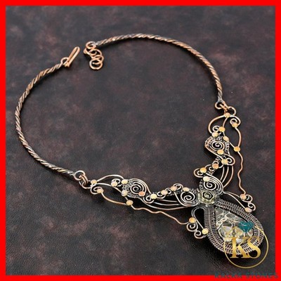 Pear Turritella Agate Gemstone Wire Wrapped Flower Chain Necklace Jewelry Copper