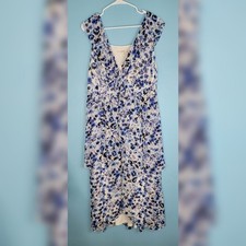Rent The Runway Rachel Roy 14W Women's Blue Floral Sleeveless V-Neck Midi Dress
