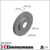 2X Zimmermann 380.2168.20 Bremsscheibe FüR Mitsubishi Galant Lancer EA CS A