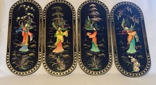 Set/4 Vintage Mother of Pearl Black Lacquer A...