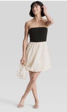 A New Day Women's Tube Bubble Mini Strapless A-Line Dress Black / Cream New S