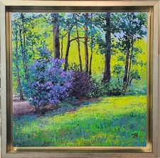 Crape myrtle. Original framed oil on gallery wrapped  canvas 16"x16"  painting