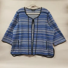Ming Wang Knit Cardigan Women's Plus sz 3X Blue Black Blazer 3/4 Sleeves Pockets