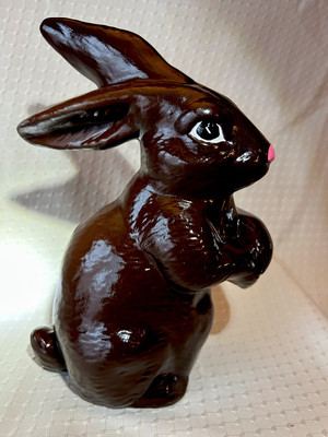 Vintage Ceramic Chocolate Bunny 8  X 6  Gorgeous, HandPainted Glossy Finish