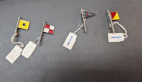 LOT OF 4 Silver Tone & Enamel U.S. Yacht Club Sailing Flag Lapel Pins with Box
