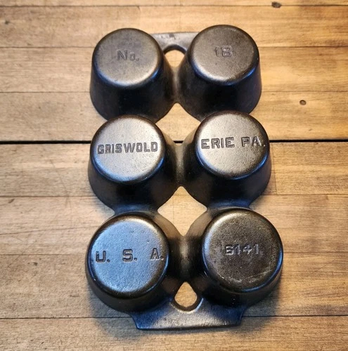 STUNNING Rare GRISWOLD No. 18 Cast Iron 6 Cup Muffin - Popover Pan 6141 Antique