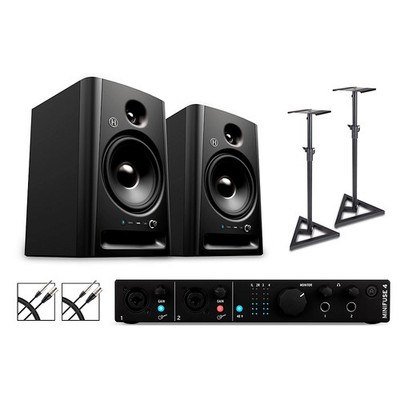 Arturia Minifuse 4 with Harbinger Studio Monitor Pair,Stands & Cables SM508 Blck