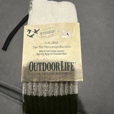 Mens Heavyweight Boot Socks Outdoor Life Crew Size Large (10-13) 2 Pack Caliber