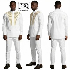 African Men Custom Made Suit Hidden Button Blazer  Straight Pants Business Set