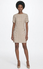 Halston Womens 8 Stone Multi Patch-Pocket Short-Sleeve Tweed Shift Dress