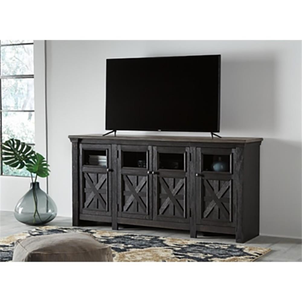 Bowery Hill Traditional 36.13"H x 74.13"W x 18"D Wood TV Stand in Black and Gray