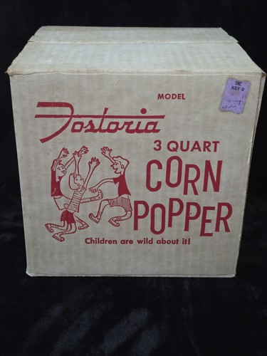 Vintage FOSTORIA 3 Qt POPCORN POPPER Complete In Original BOX Works VGUC 351011