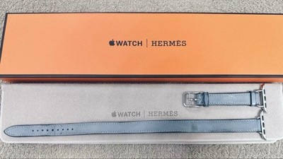 Apple Watch Hermes 41mm Double Tour Vache Swift Leather Strap Bleu Jean
