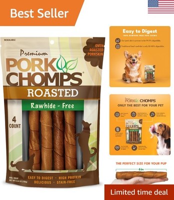 Roasted Pork Skin Twists for Dogs - 6-Inch Chews, 4 Count for Large Breeds