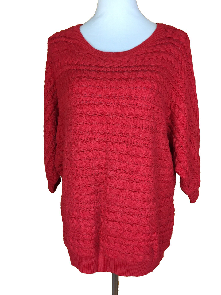Mix Red 3/4 Sleeve Horizontal Cable Knit Chunky Cotton Pullover/Top Size XL