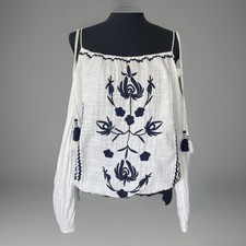 BP Embroidered Off Shoulder Peasant Blouse Womens S White Boho Cottagecore Flowy