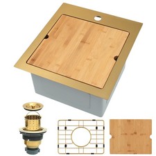 Gold Bar Sink,15 Inch Drop In Gold Kitchen Sink, 15" x 15" x 9" Small but Dee...