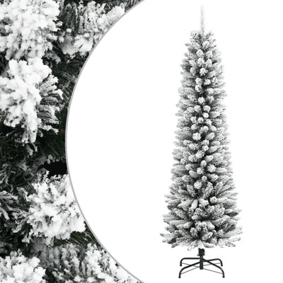 Künstlicher schmaler Weihnachtsbaum 180 cm weiß und grün beflockt PVC/PE mit Ständer