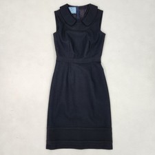 PRADA Long Dress Docking Round Collar Wool Ceremony Black W4949