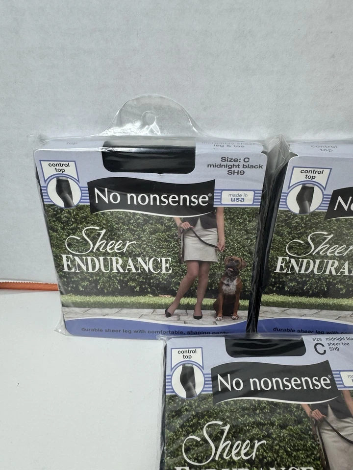 No Nonsense Sheer Endurance Pantyhose Control Top Midnight Black Size C Lot 3 - Image 4 of 4