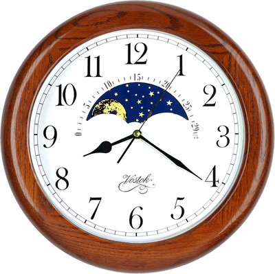 14'' Solid Oak Non-Ticking Moon Phase Wall Clock - Unique Home Décor Gift