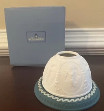  Wedgwood Green White Votive Candle Holder Vintage Cherubs Lithopane Jasperware