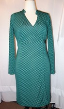 Ann Taylor Petite Dark Green Geometric Design Long Sleeve Midi Wrap Dress 6P New