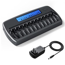 12 Bay AA AAA Battery Charger with LCD Display Fast Charging for 1.2v Recharg...