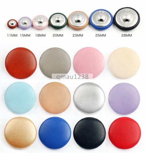 COLOURED PU LEATHER SHANK BUTTONS ROUND 11MM-28MM FOR CLOTHING BAG SEWING CRAFT - Picture 1 of 26