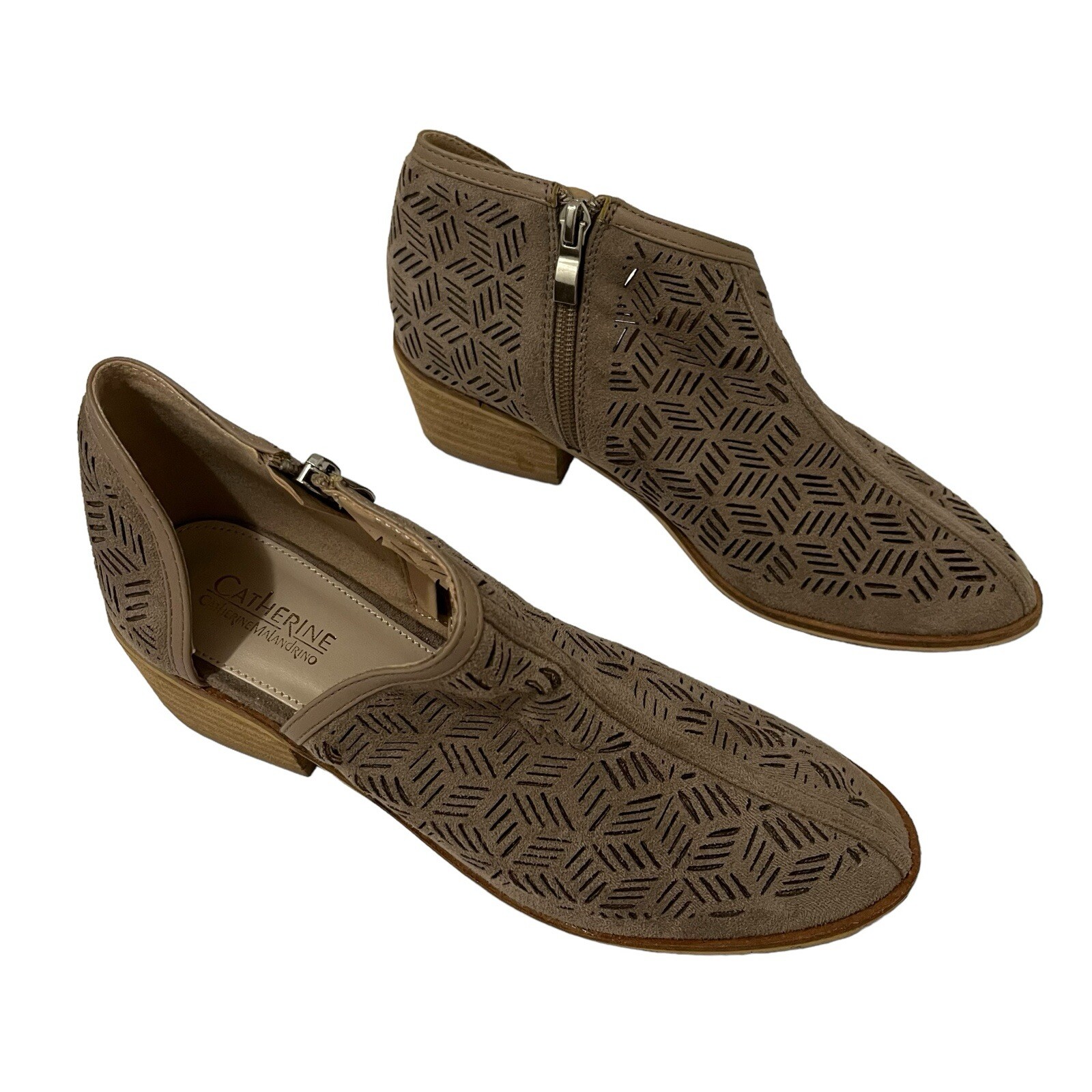 APL Stivaletti Catherine Malandrino taglio fiocco zip laterale marrone tacco donna taglia 7