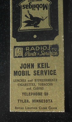 1940s John Keil Mobil Gas Service Lunches Tobaccos Cabins Telephone 59  Tyler MN