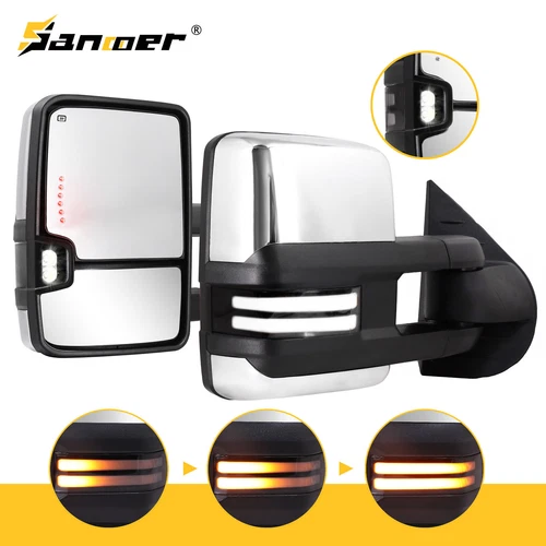 Sanooer Switchback Tow Mirrors Chrome for 2007-2014 Chevy Silverado GMC Sierra