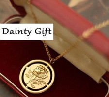 Women Girl 18K Gold Plated Titanium Stainless Steel Rose Flower Necklace 16-18"