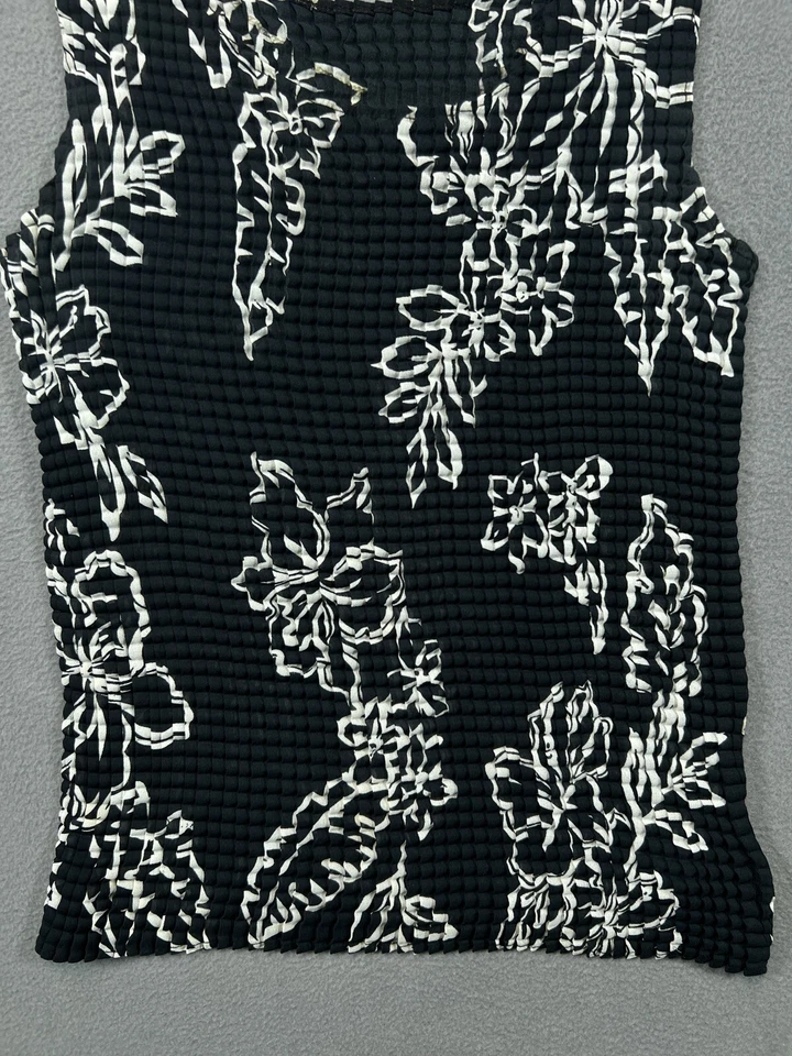 Camiseta sin mangas Impressions mediana para mujer azul floral crujiente elástica plisada sin mangas Foto 3 de 4