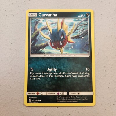 Carvanha 132/236 Sun & Moon Cosmic Eclipse Common Pokemon Card 2019