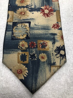 ESQUIRE MENS TIE GOLD BLUE GRAY BURNT ORANGE 4 X 59