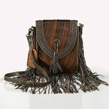 Western Cowhide Fringe Leather Crossbody Bag - Handmade Boho Shoulder Purse