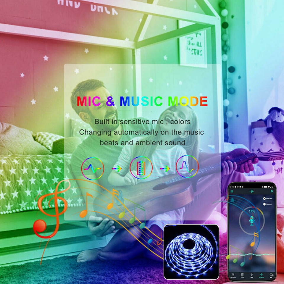 32ft 16ft LED Light Strip 5050 RGB Bluetooth Color Change Remote for ...