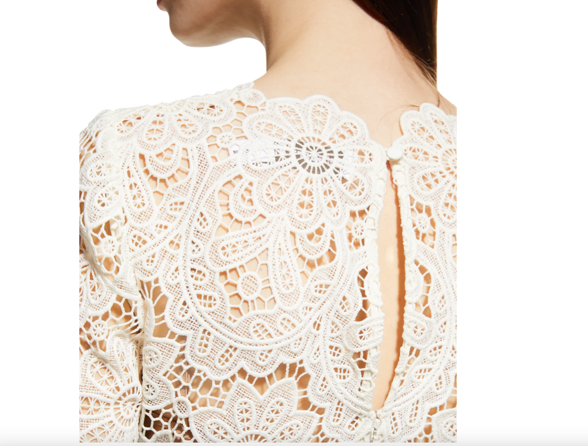 NWT $540 Self-Portrait Floral Guipure Midi Dress in Ivory - size 10! | eBay