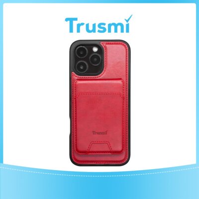 TRUSMI iPhone 13/14 Magnetic Cowhide Leather Case with Card Slot Wallet Red